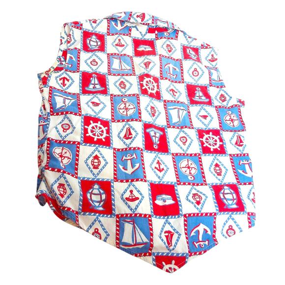 Vintage Sanfordized Nautical Anchor Novelty Sleeveless Button Down Top Size 10 - Picture 3 of 6